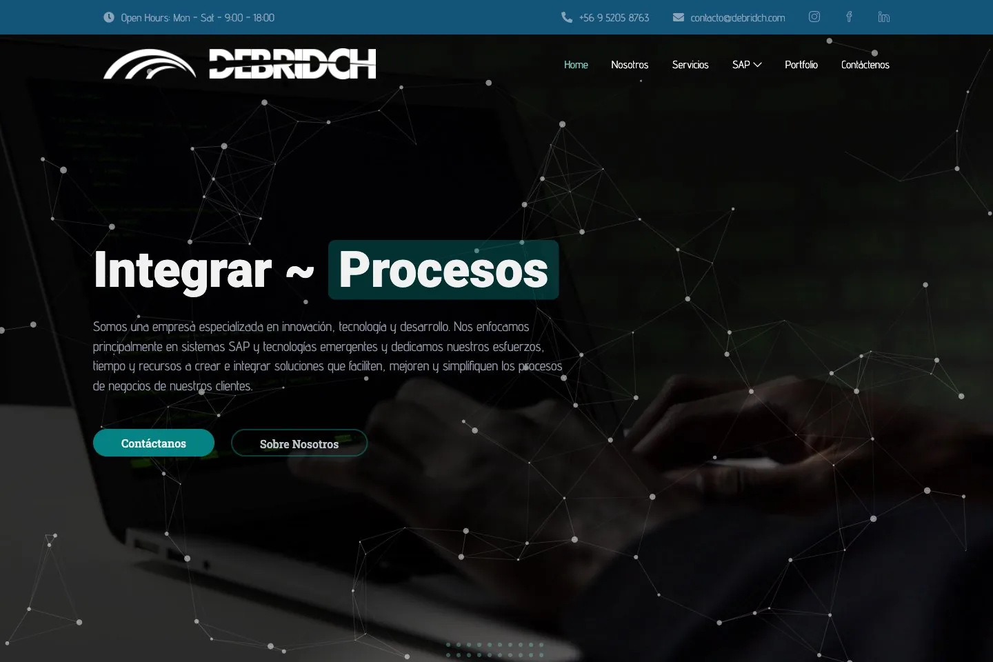 Sitio web de Debridch, integración de procesos y sistemas SAP.
