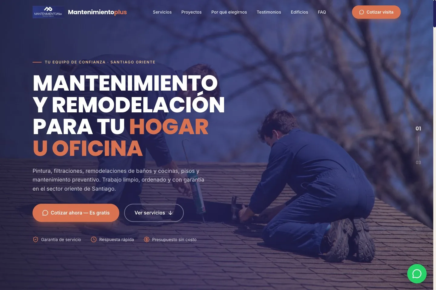 Sitio web de Mantenimiento Plus, mantención y remodelación en Santiago Oriente.